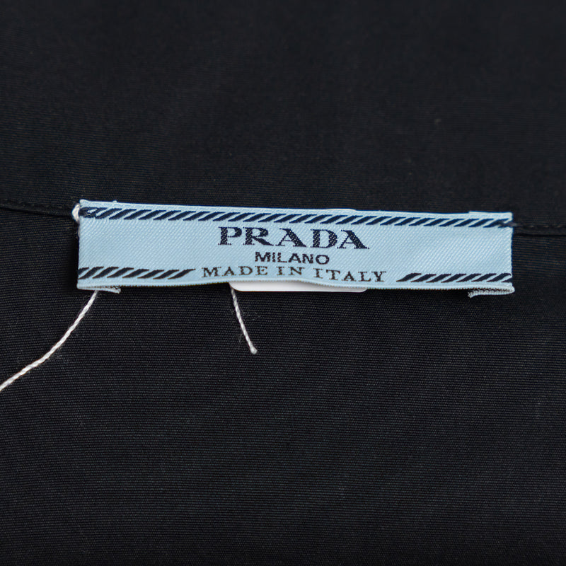 Prada Black Short Sleeve Button Up Size 40 with Drawstring Sleeves