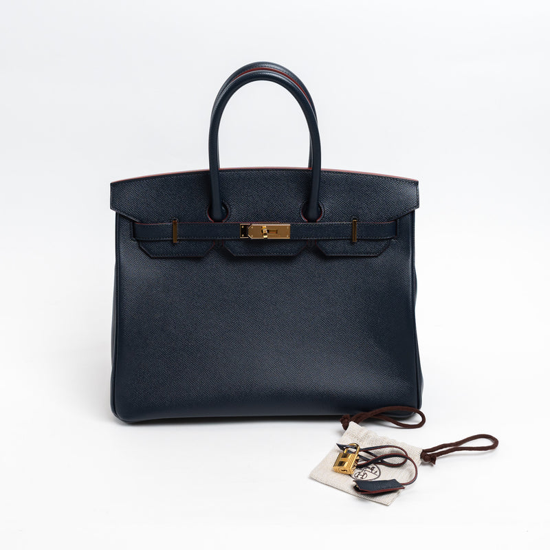 Hermes Blue Indigo and Rouge Togo Leather Contour Birkin 35