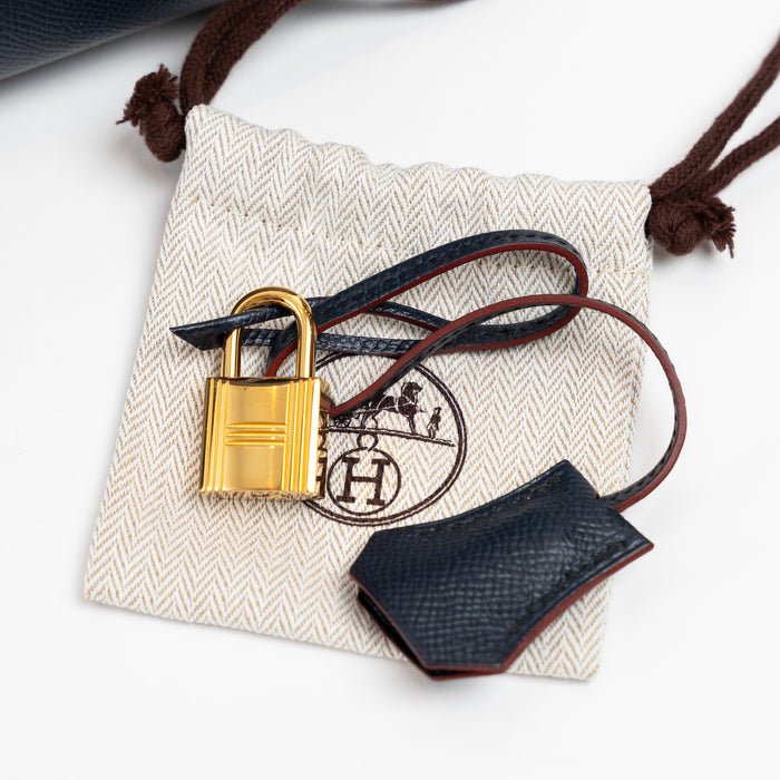 Hermes Blue Indigo and Rouge Togo Leather Contour Birkin 35