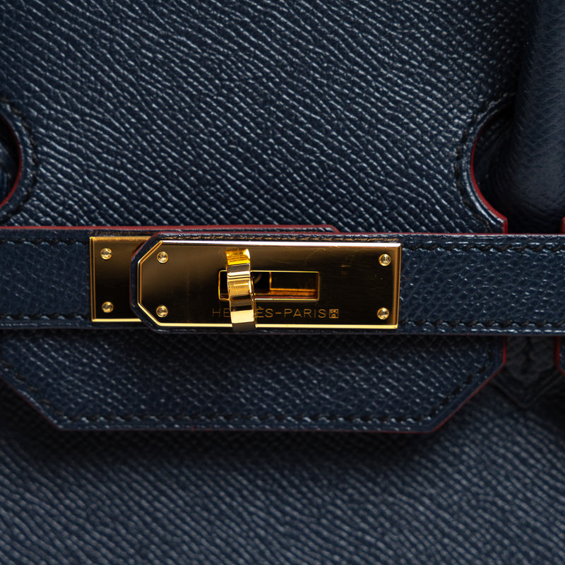 Hermes Blue Indigo and Rouge Togo Leather Contour Birkin 35