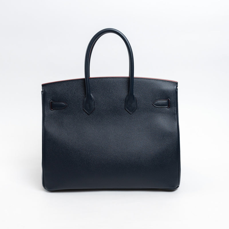 Hermes Blue Indigo and Rouge Togo Leather Contour Birkin 35