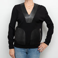 Tom Ford Black Cotton and Viscose V-Neck Sweater with Leather Size S