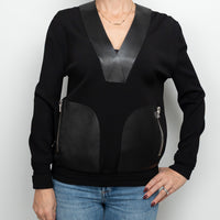 Tom Ford Black Cotton and Viscose V-Neck Sweater with Leather Size S