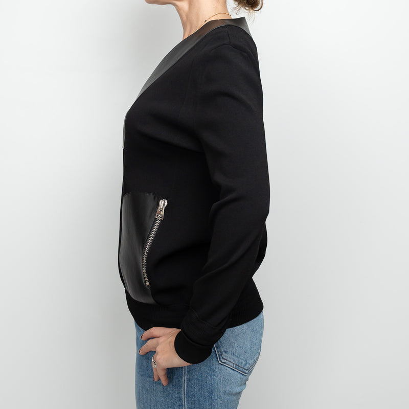 Tom Ford Black Cotton and Viscose V-Neck Sweater with Leather Size S