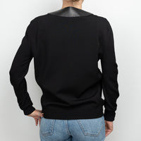 Tom Ford Black Cotton and Viscose V-Neck Sweater with Leather Size S