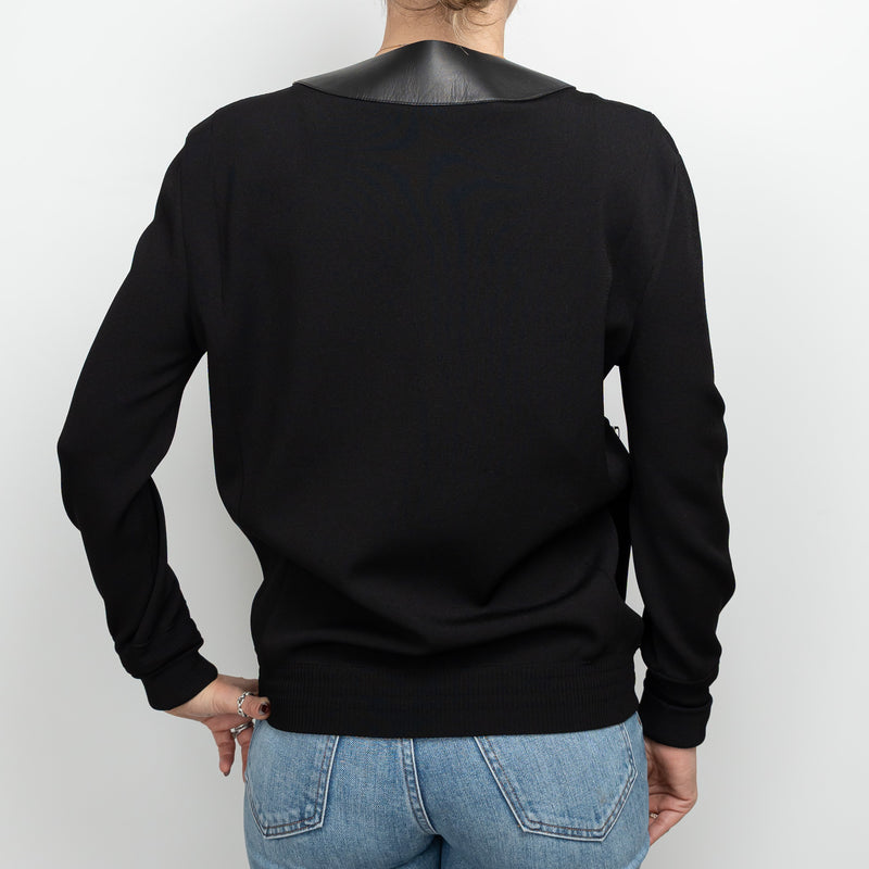 Tom Ford Black Cotton and Viscose V-Neck Sweater with Leather Size S