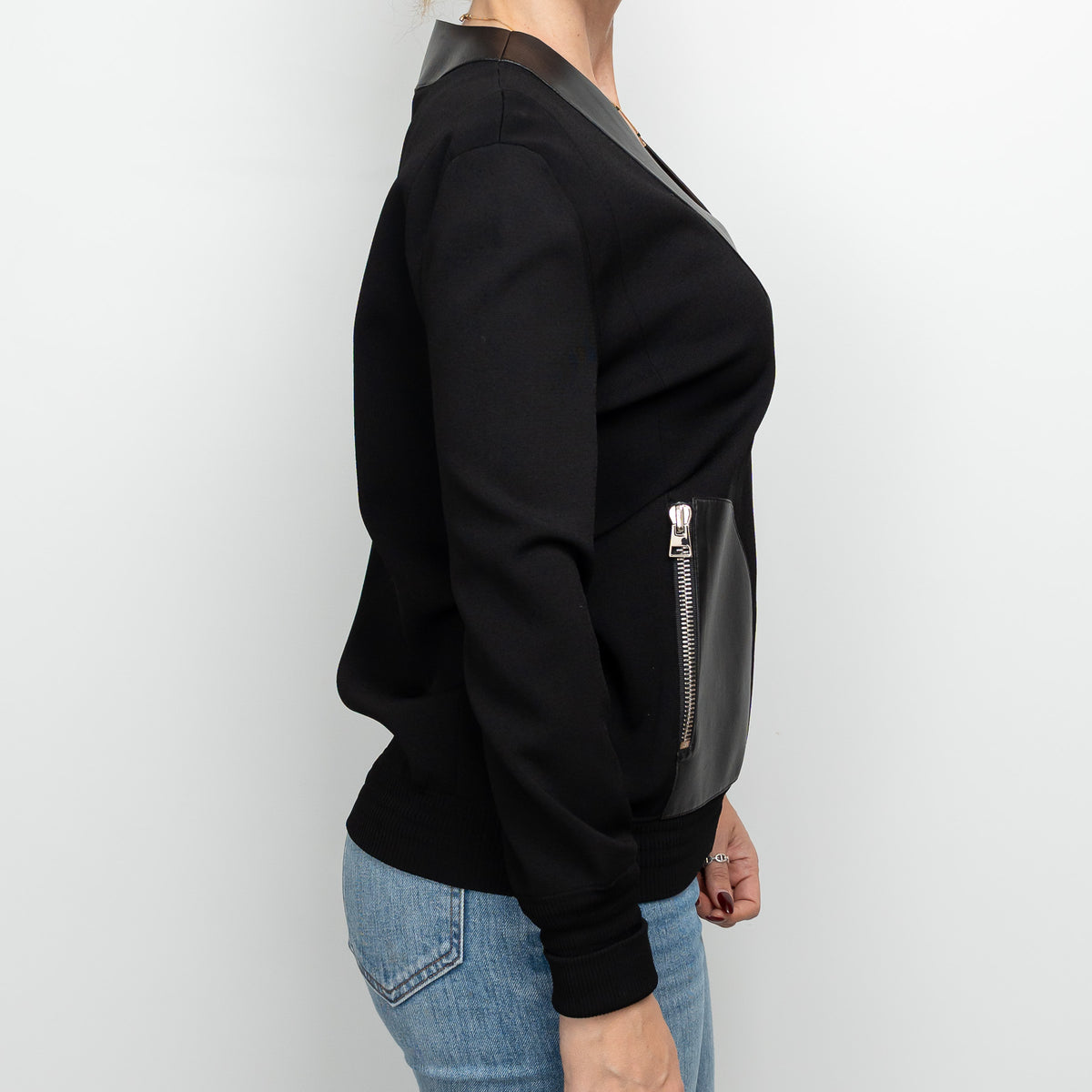 Tom Ford Black Cotton and Viscose V-Neck Sweater with Leather Size S