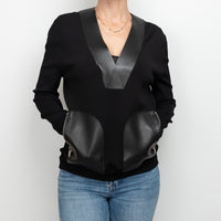 Tom Ford Black Cotton and Viscose V-Neck Sweater with Leather Size S