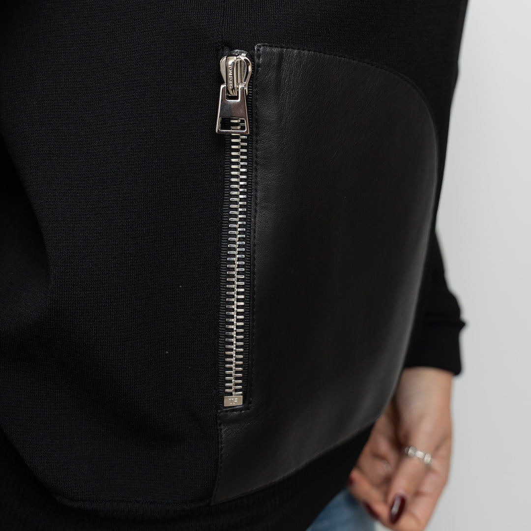 Tom Ford Black Cotton and Viscose V-Neck Sweater with Leather Size S