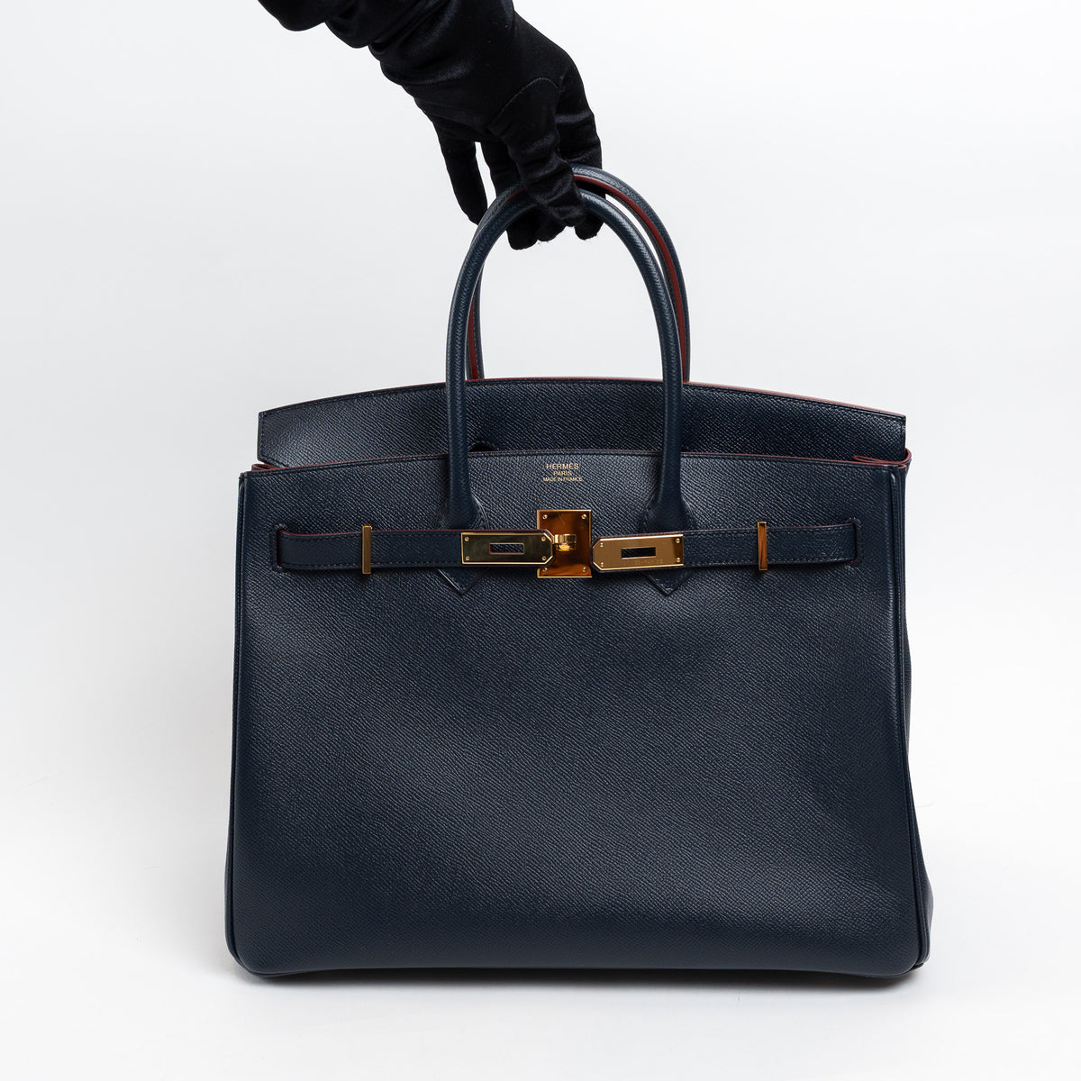 Hermes Blue Indigo and Rouge Togo Leather Contour Birkin 35