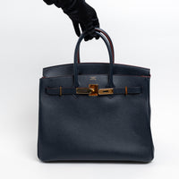 Hermes Blue Indigo and Rouge Togo Leather Contour Birkin 35