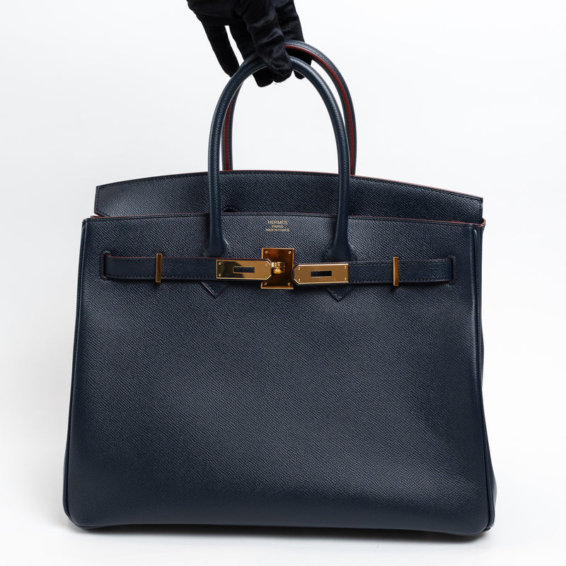Hermes Blue Indigo and Rouge Togo Leather Contour Birkin 35