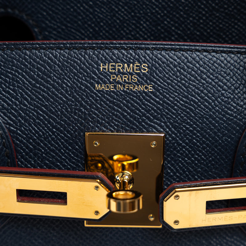 Hermes Blue Indigo and Rouge Togo Leather Contour Birkin 35