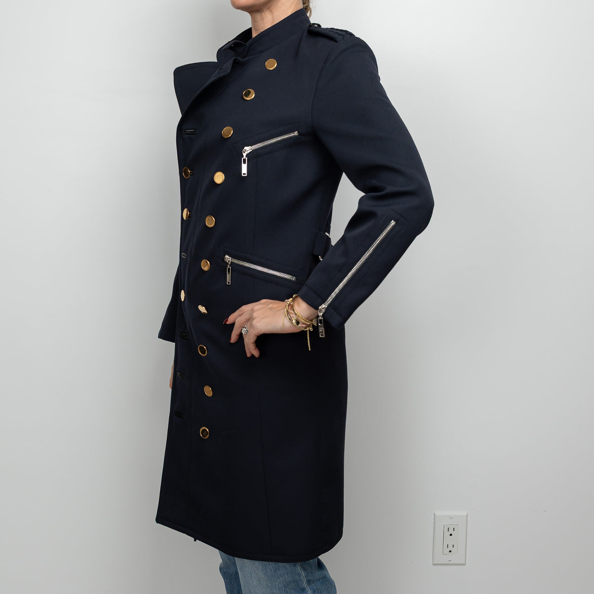 Louis Vuitton Navy Long Coat with Zippers Size 36