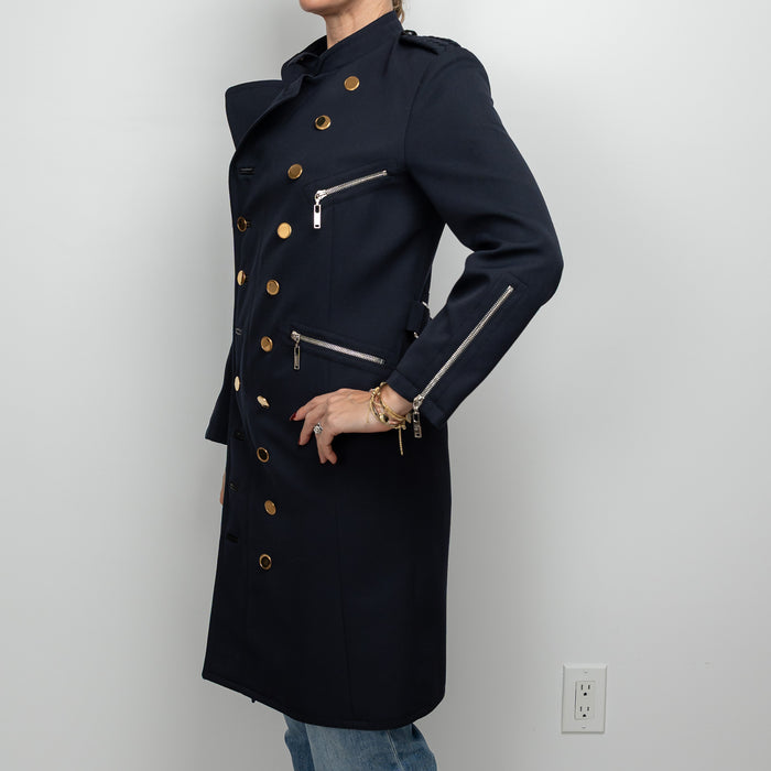 Louis Vuitton Navy Long Coat with Zippers Size 36