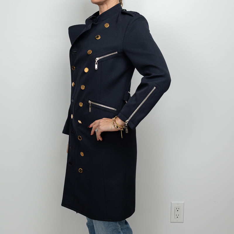 Louis Vuitton Navy Long Coat with Zippers Size 36