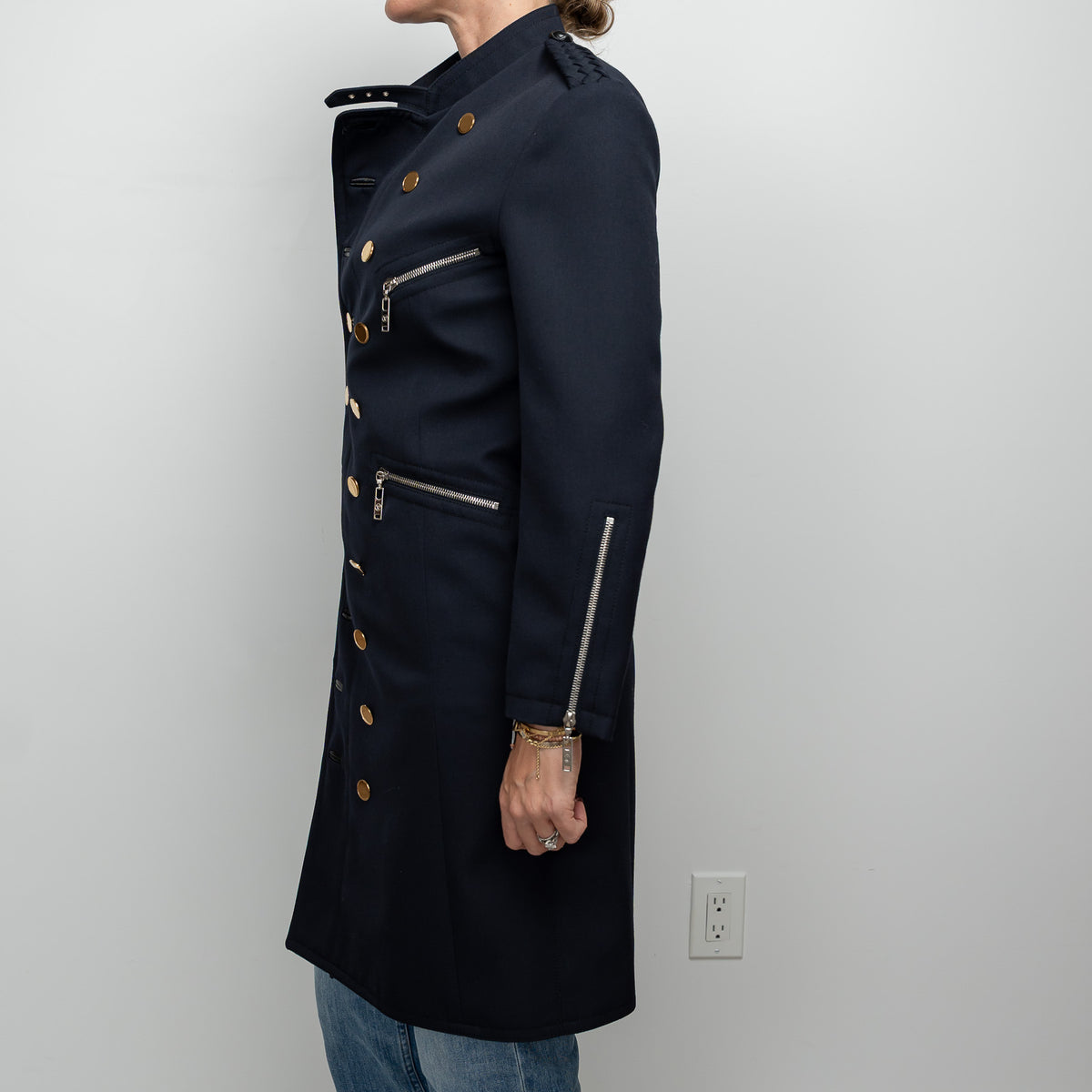 Louis Vuitton Navy Long Coat with Zippers Size 36