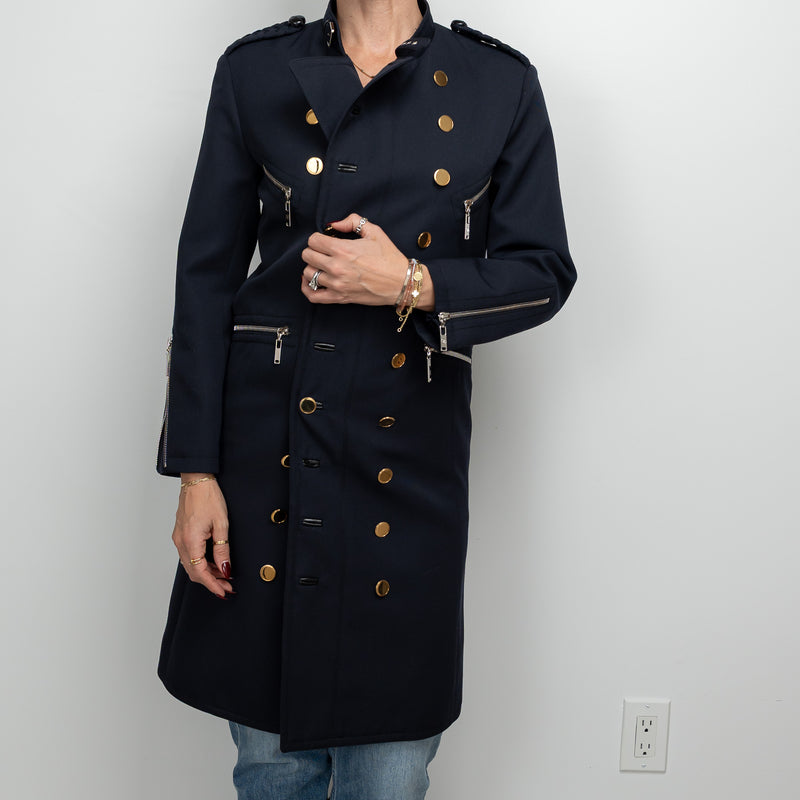 Louis Vuitton Navy Long Coat with Zippers Size 36