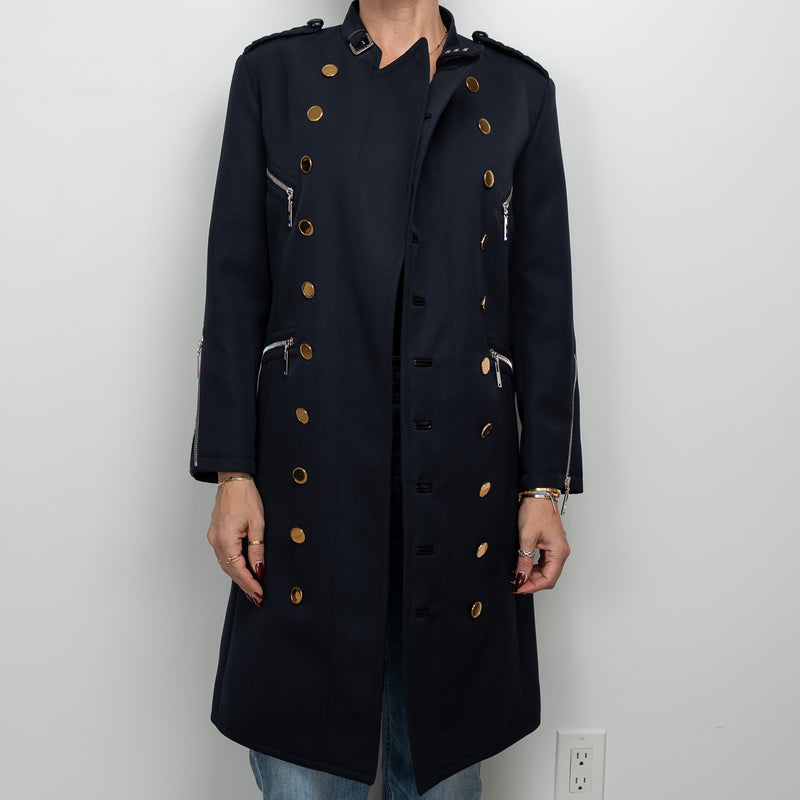 Louis Vuitton Navy Long Coat with Zippers Size 36