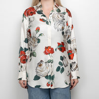 Dolce & Gabbana White Silk Floral Print Button Up Size 44
