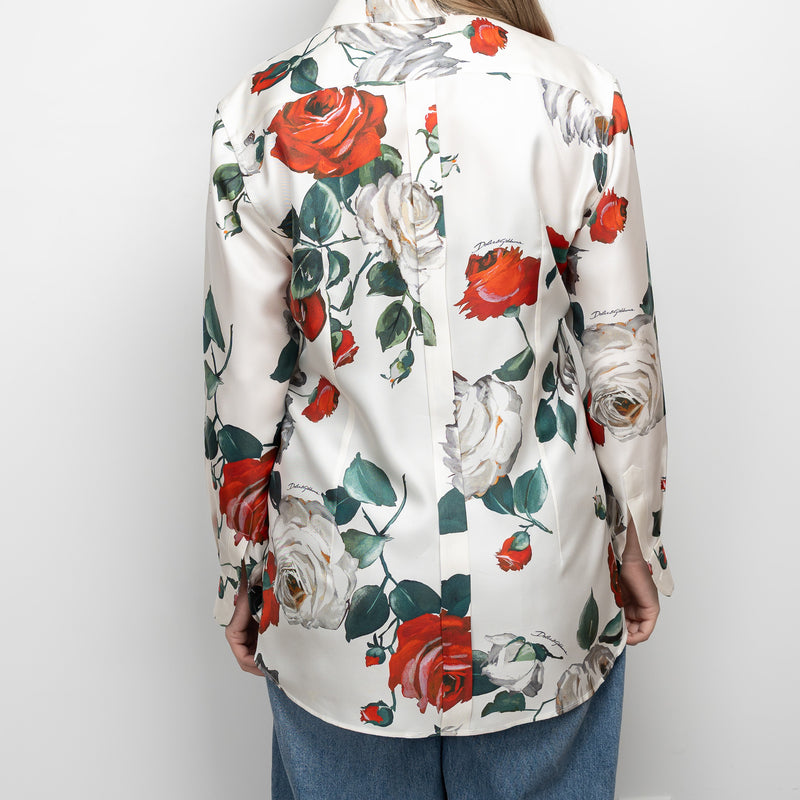 Dolce & Gabbana White Silk Floral Print Button Up Size 44