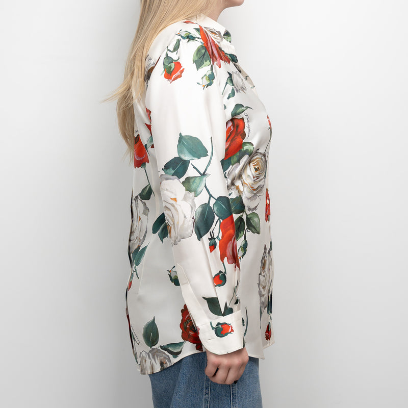 Dolce & Gabbana White Silk Floral Print Button Up Size 44