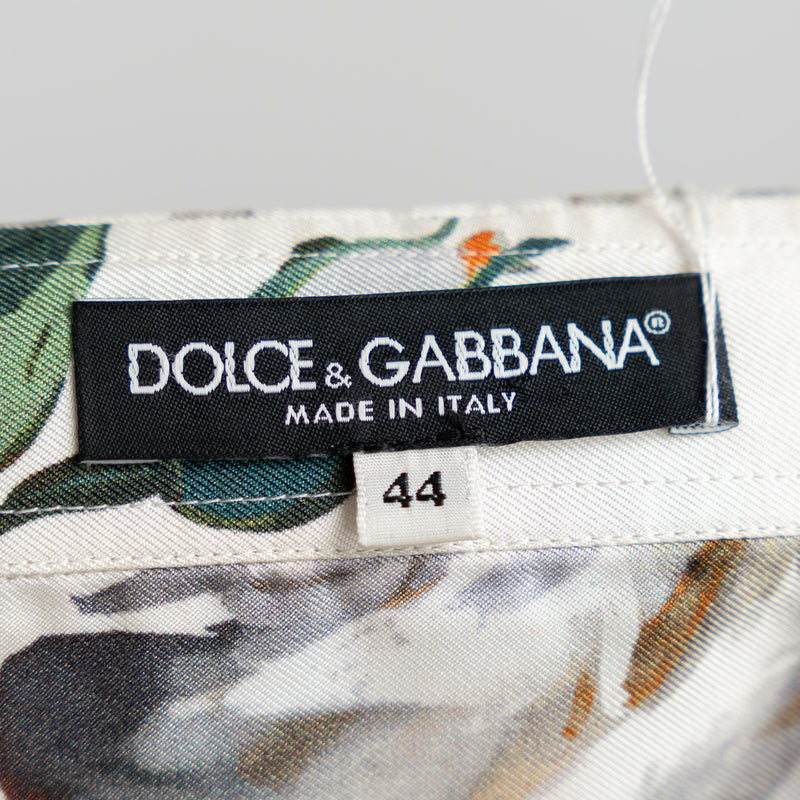 Dolce & Gabbana White Silk Floral Print Button Up Size 44