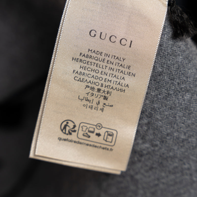 Gucci Grey and Black Wool Cashmere GG Scarf