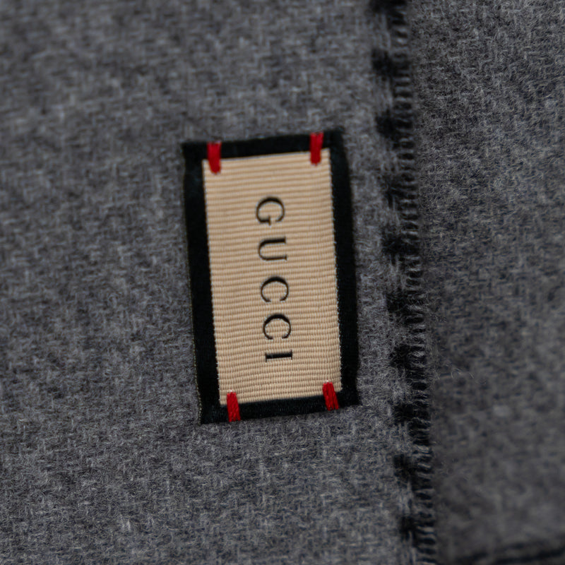 Gucci Grey and Black Wool Cashmere GG Scarf