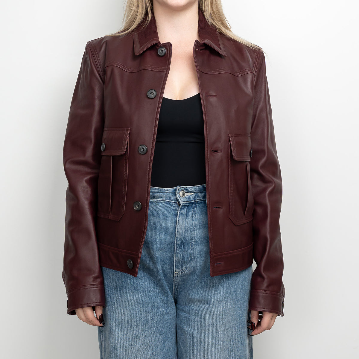 Burberry Burgundy Grained Leather Unisex Jacket Size 50