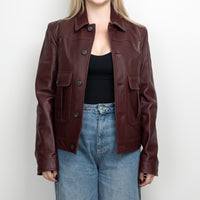 Burberry Burgundy Grained Leather Unisex Jacket Size 50