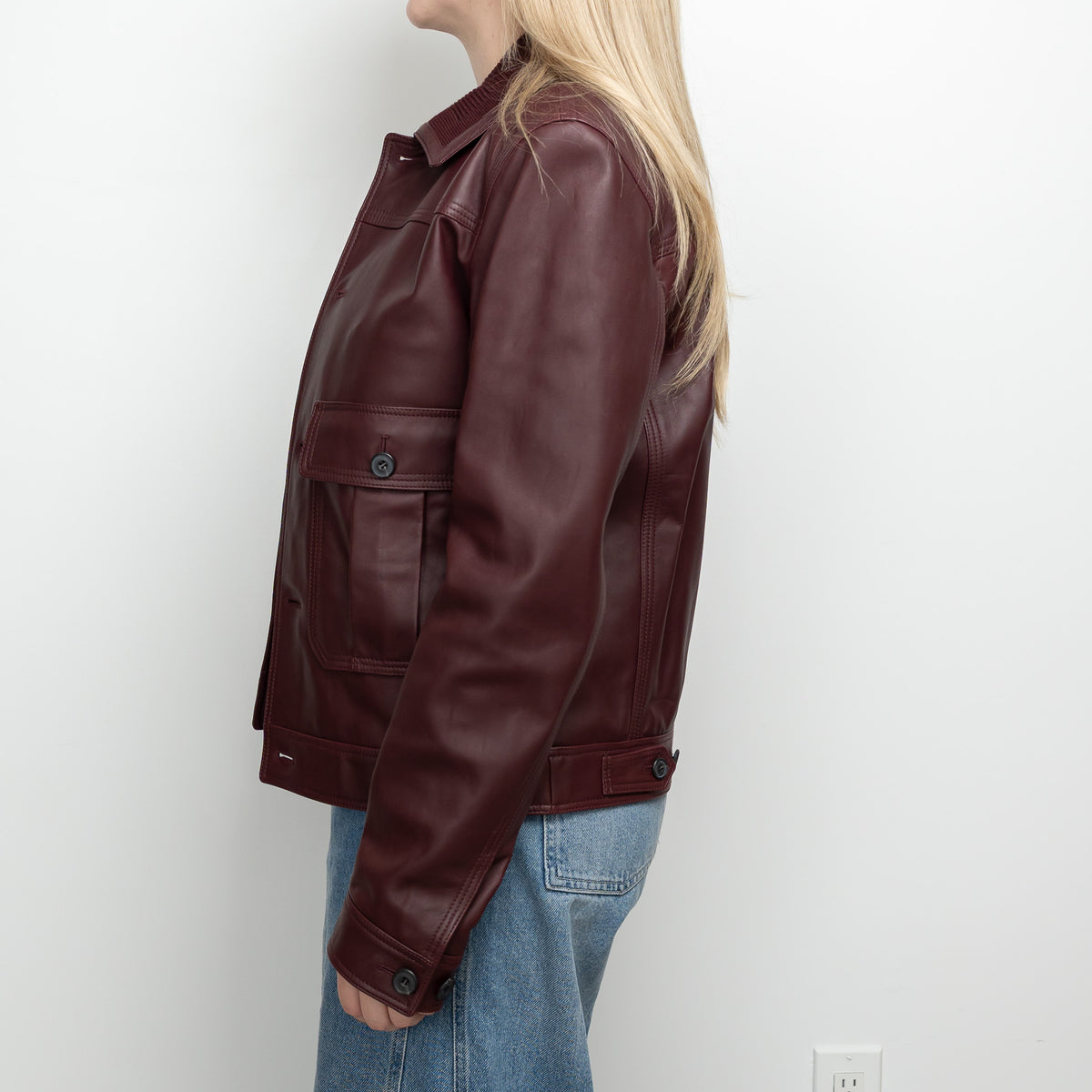 Burberry Burgundy Grained Leather Unisex Jacket Size 50