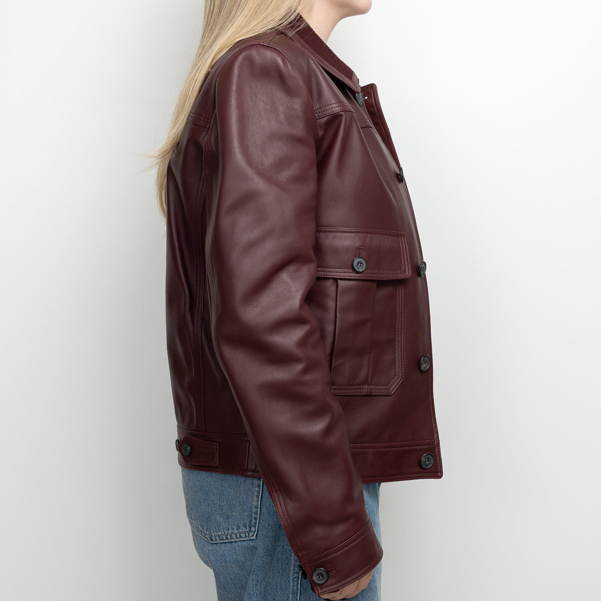 Burberry Burgundy Grained Leather Unisex Jacket Size 50