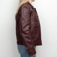 Burberry Burgundy Grained Leather Unisex Jacket Size 50