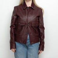 Burberry Burgundy Grained Leather Unisex Jacket Size 50