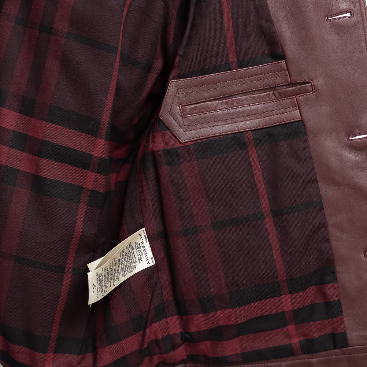 Burberry Burgundy Grained Leather Unisex Jacket Size 50