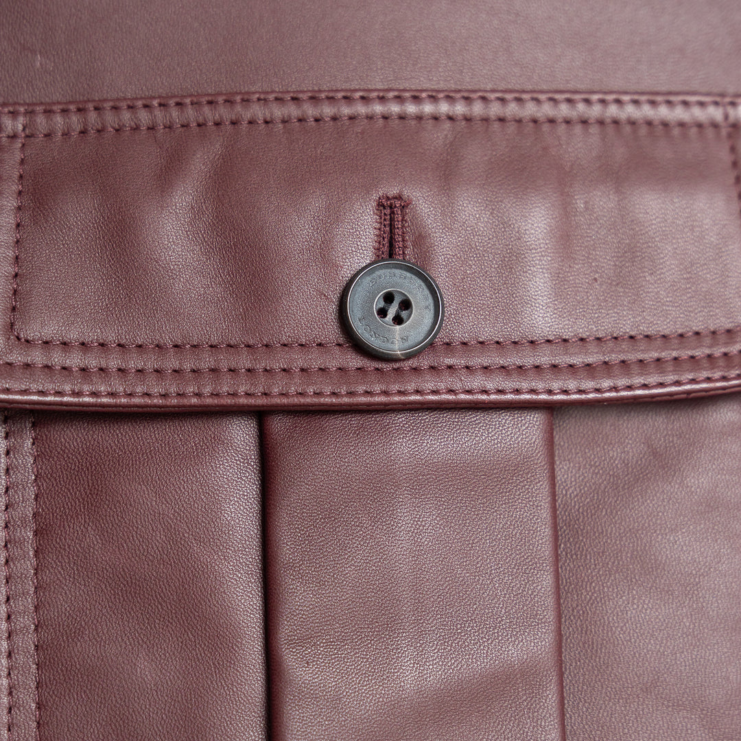 Burberry Burgundy Grained Leather Unisex Jacket Size 50