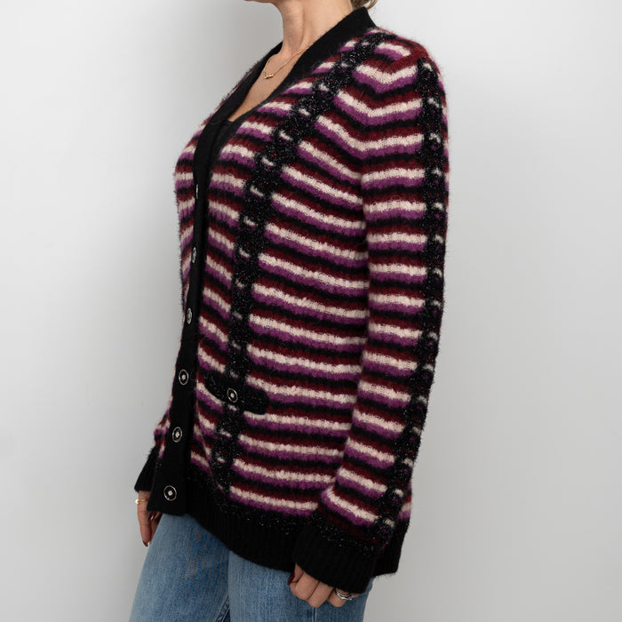 Pre-Loved Chanel™ Black Multicolor Alpaca Blend Striped Cardigan Size 40