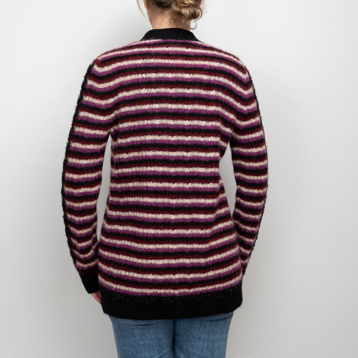 Pre-Loved Chanel™ Black Multicolor Alpaca Blend Striped Cardigan Size 40