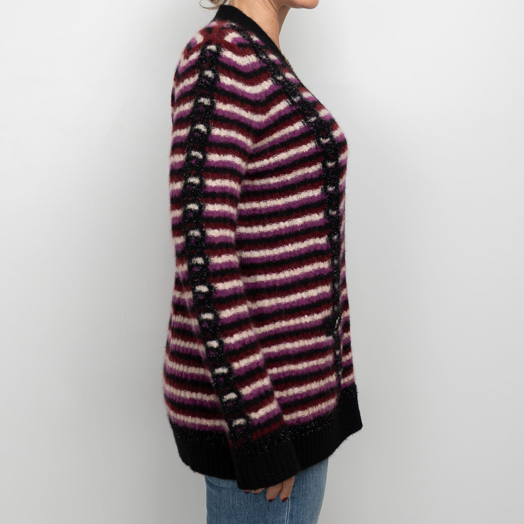 Pre-Loved Chanel™ Black Multicolor Alpaca Blend Striped Cardigan Size 40