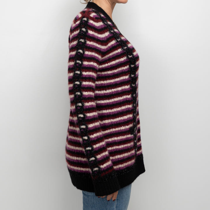 Pre-Loved Chanel™ Black Multicolor Alpaca Blend Striped Cardigan Size 40