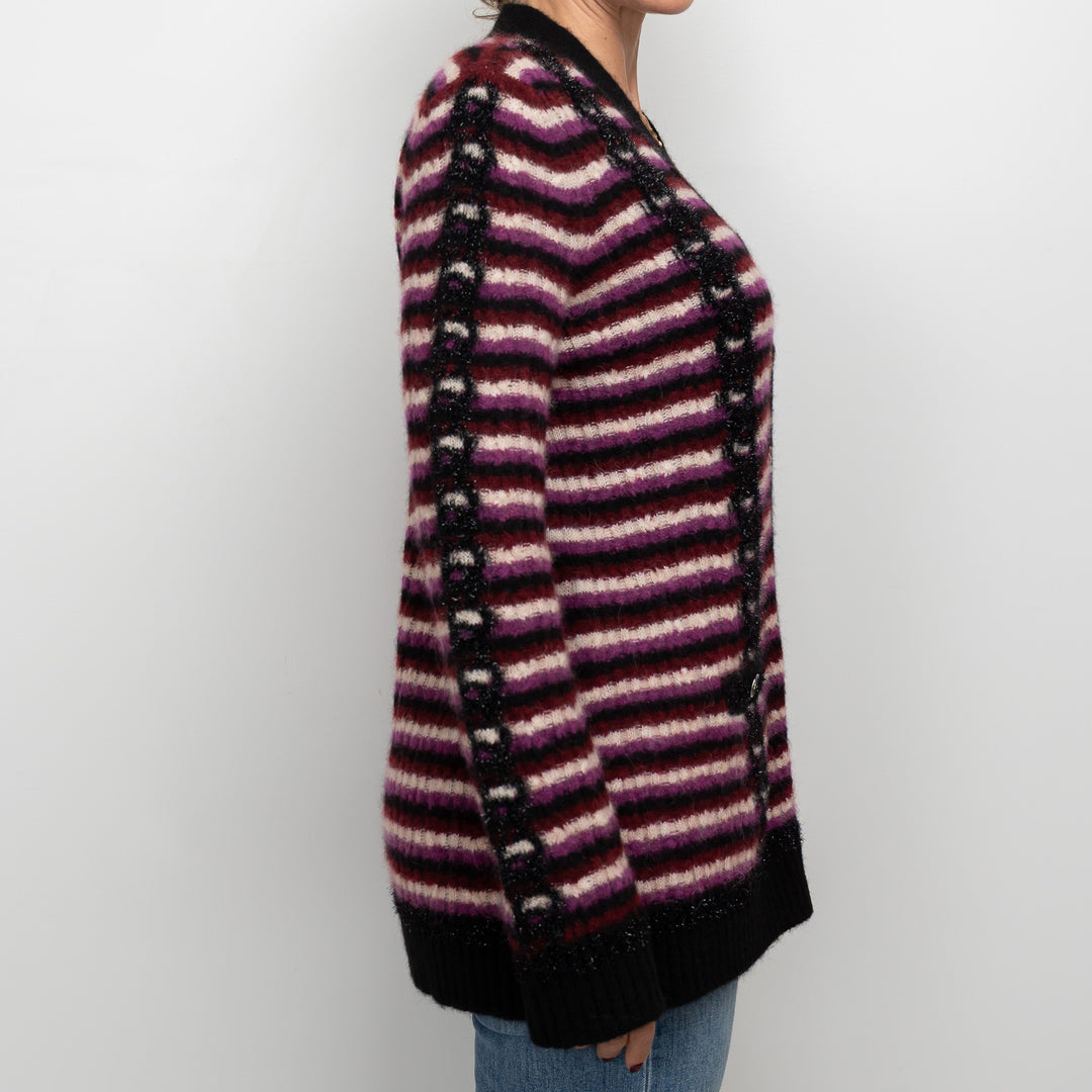 Pre-Loved Chanel™ Black Multicolor Alpaca Blend Striped Cardigan Size 40