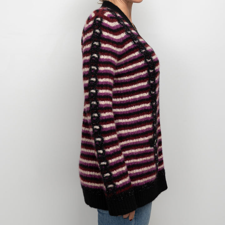 Pre-Loved Chanel™ Black Multicolor Alpaca Blend Striped Cardigan Size 40