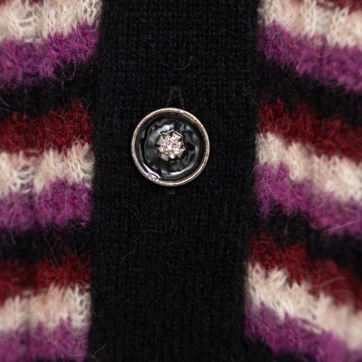 Pre-Loved Chanel™ Black Multicolor Alpaca Blend Striped Cardigan Size 40