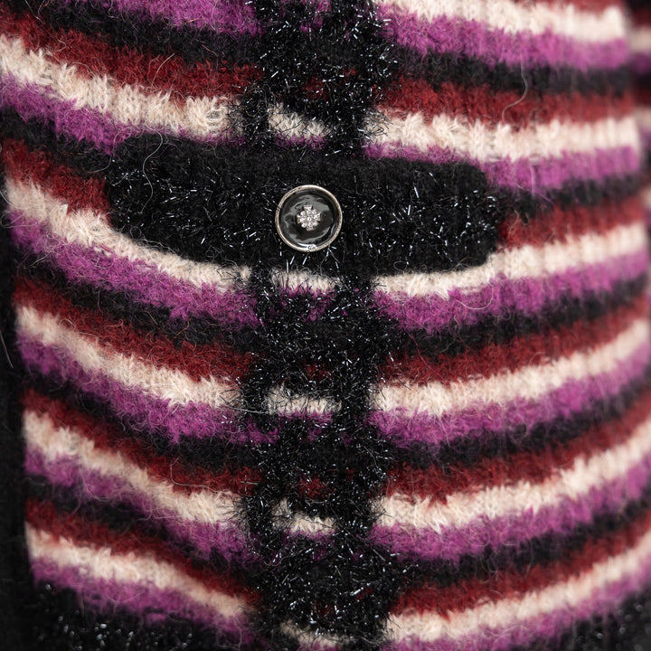 Pre-Loved Chanel™ Black Multicolor Alpaca Blend Striped Cardigan Size 40