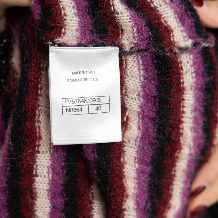 Pre-Loved Chanel™ Black Multicolor Alpaca Blend Striped Cardigan Size 40