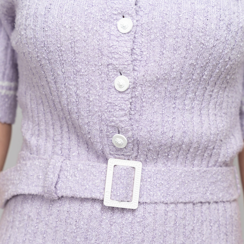 Pre-Loved Chanel™ Lavender Knit Belted Dress Size 38