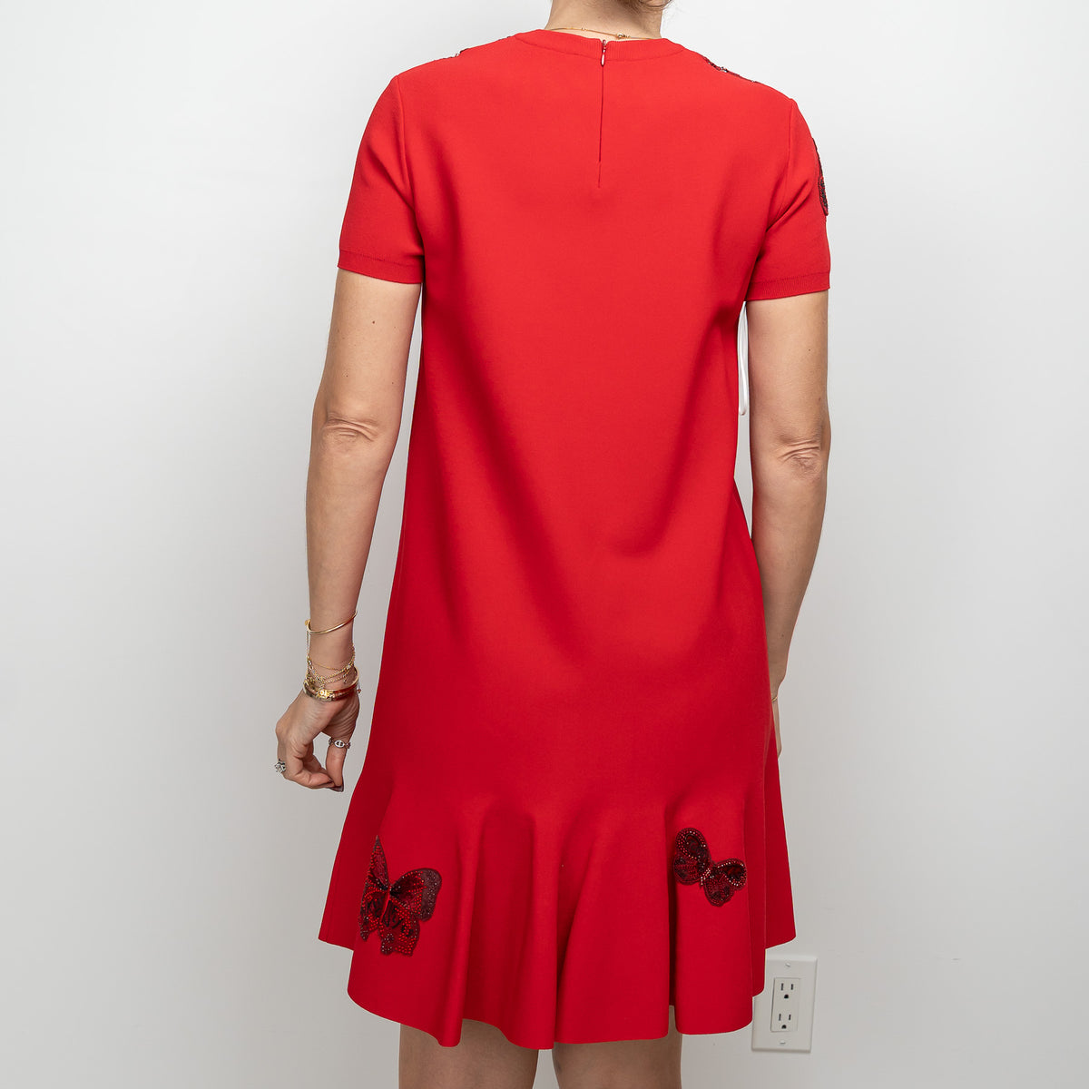 Valentino Red Viscose Floral and Butterfly Embroidered Dress Size M