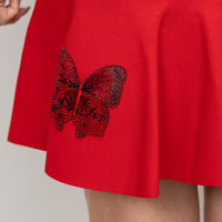 Valentino Red Viscose Floral and Butterfly Embroidered Dress Size M