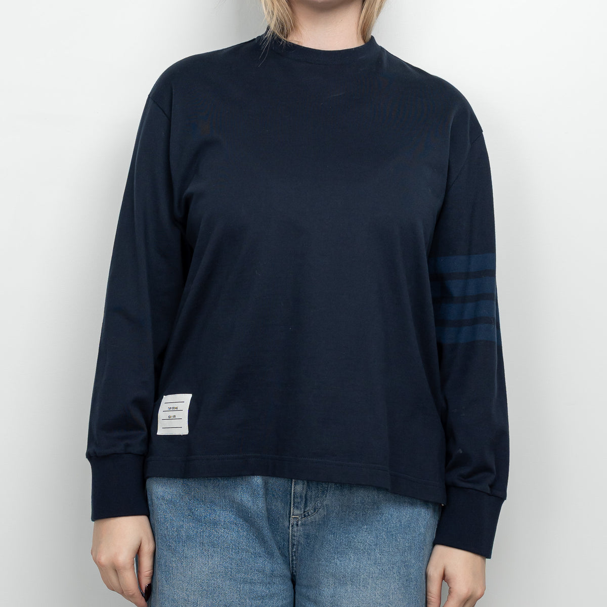 Thom Browne Navy Cotton Tonal 4 Bar Unisex Sweater Size 40